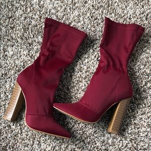 Pointy Toe Lycra Chunky Dress Bootie Stretchy